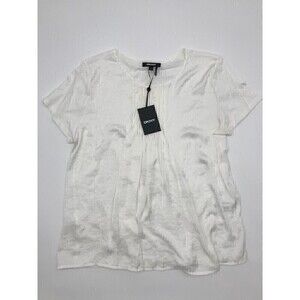 DKNY Ribbed Ruffle Detailed Short-Sleeve Tunic in White size Medium